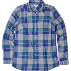 J.Crew women's M blue and green plaid flannel button-down shirt Long Sleeves